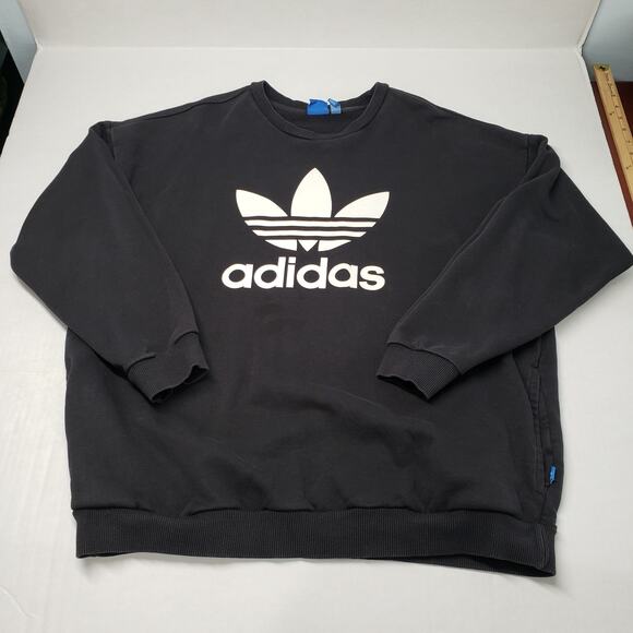 Adidas Sweatshirt Womens XL Black Crewneck Oversized Faded Pockets Casual Goth - Picture 15 of 16